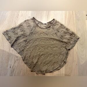 Taupe Batwing Sheer Lace Top Light and Airy Fabric